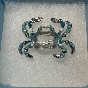 Elegant Silver and Blue Crab Brooch